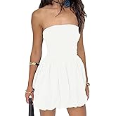 Tube Top Dress for Women Summer Solid Strapless Mini Dresses, Off The Shoudle Ruffle Beach Dress