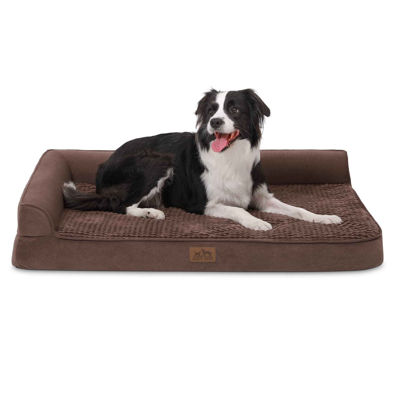 COZY KISS Orthopedic Dog Bed for Large Size Dog, XL Dogs Crate Bed, L Shaped Foam Anti-Slip Bottom Pet Cat Sofa with Washable Removable Cover, Suitable for Pet Up to 100 lbs, 42x30x7.5 inch, Brown Image