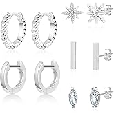 FUNEIA Small Gold Hoop Earrings for Women Trendy Silver 14K Gold Plated Hypoallergenic Cartilage Huggie Earrings for Women Cute Moon Star Cubic Zirconia Stud Earring Sets for Multiple Piercing Jewelry