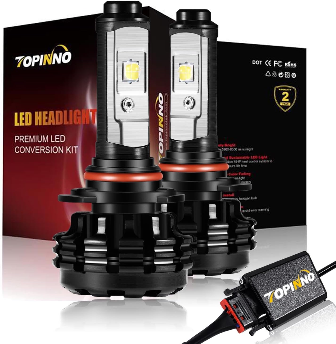 TOPINNO LED Headlight Bulbs Conversion Kit, Extremely Bright CREE XHP50