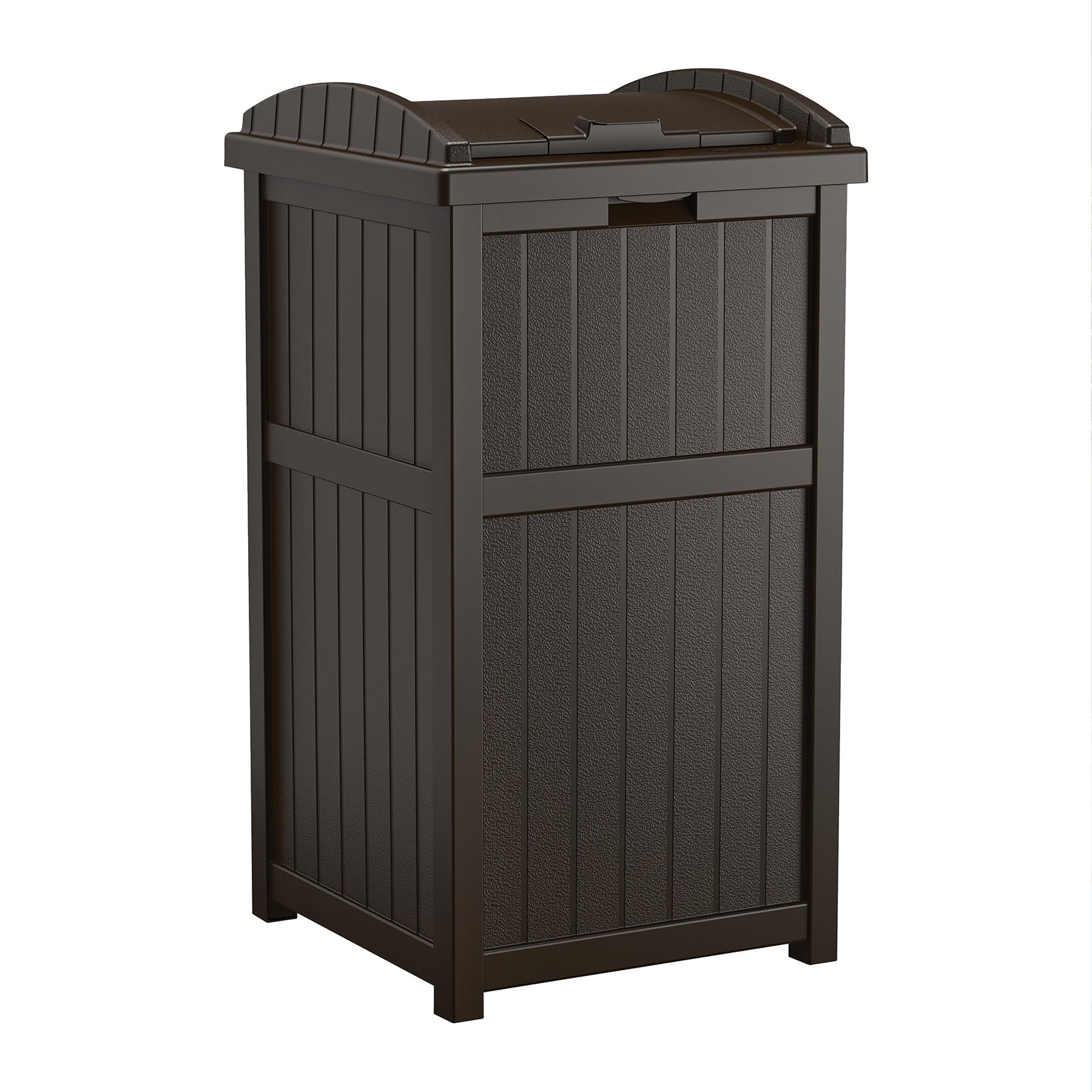 Photo 1 of (no lid)(no bottom) Suncast 33 Gallon Durable Plastic Hideaway Outdoor Garbage Can with Secure Lid and Wicker Design for Home Backyards