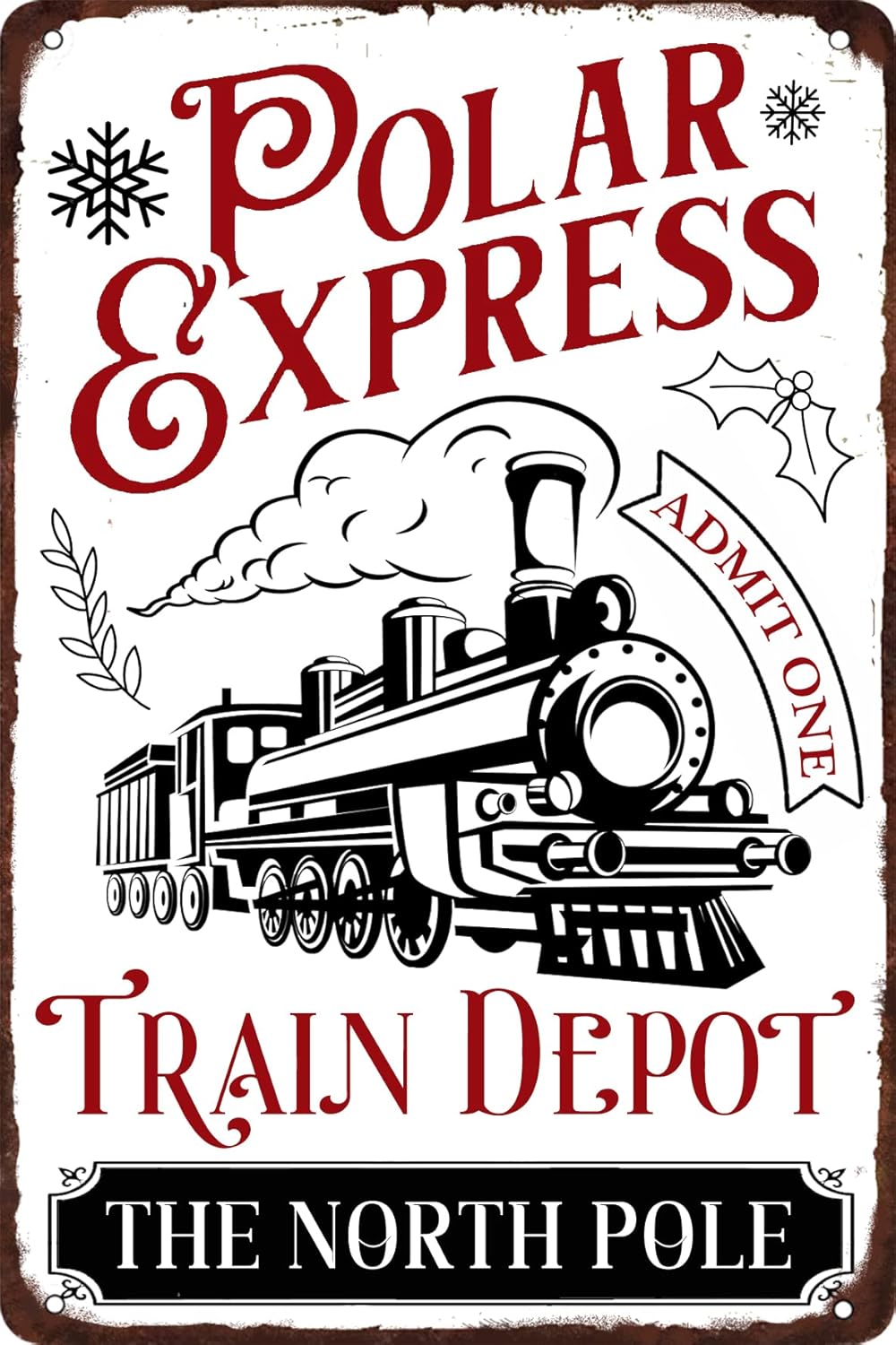 Wall Décor - Polar Express Train Depot the North Pole Metal Tin Sign Farmhouse Christmas Decor Vintage Retro Poster for Cafe Bar Home Wall Decor Art Winter Decoration Plaque 8x12 Inch