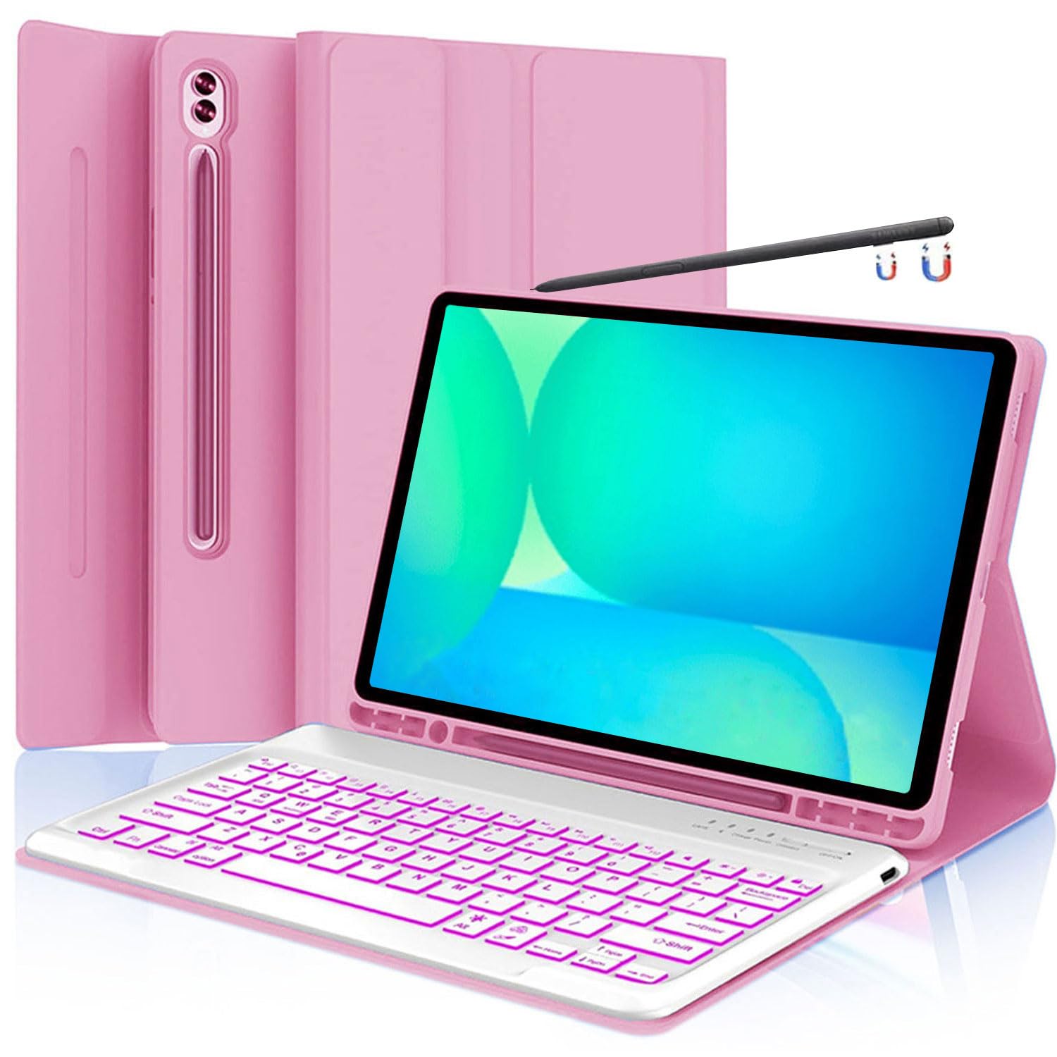 Photo 1 of Keyboard Case for Samsung Galaxy Tab S10 FE / S10 Lite 10.9 Inch, S9 FE Smart Backlit Keyboard case with Pen Holder for Tab S9 S8 S7 11", Pink