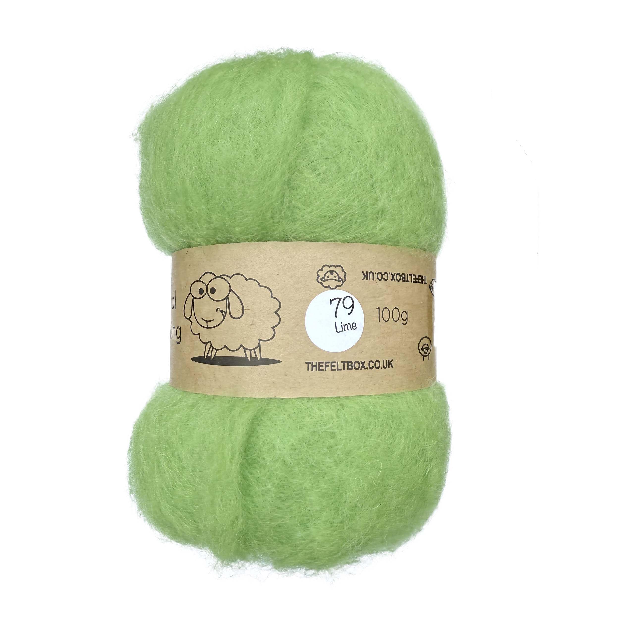 The Felt Box Carded Needle Felting Wool – Lime Green #79 Batt 100g (3.5oz) | Short Fibre Wool for Needle Felting, Wet Felting, Fibre Art & Craft Projects
