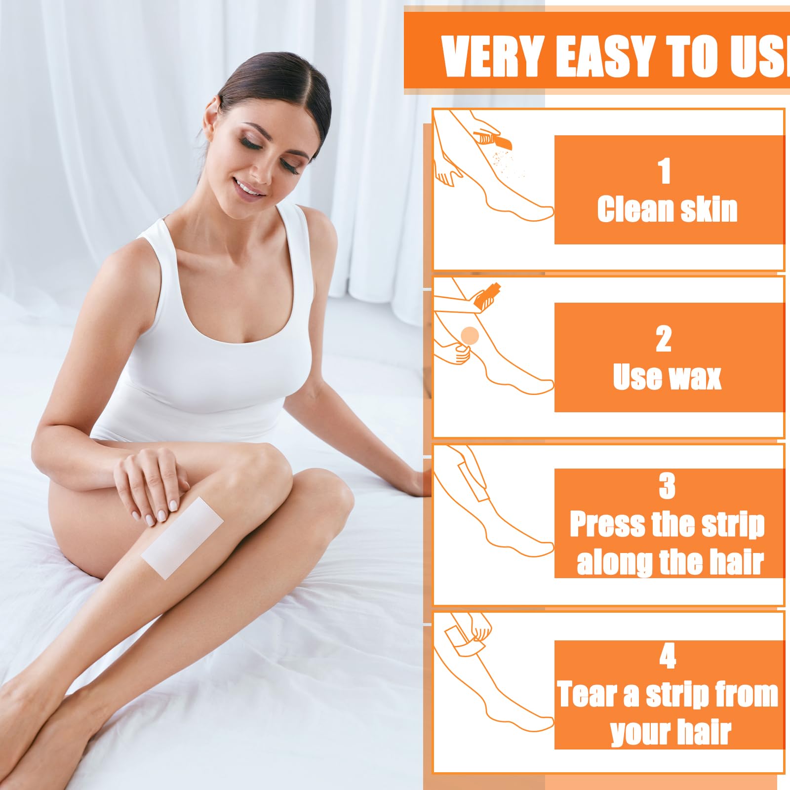 Blulu 400 Wax Strips Non Woven for All Skin Types Facial and Body Hair Removal Wax Paper Strips Epilating for Leg, Chest, Back, Intimate Area And Face 10 x 3.8 cm(White)