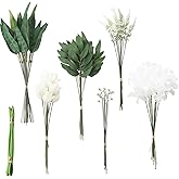 Floroom Artificial Greenery Stems Box Set, 76pcs with 6 Kinds of Faux Greenery Flowers Picks for DIY Bridal Bouquets Wedding Floral Arrangement Table Centerpieces, Green & White