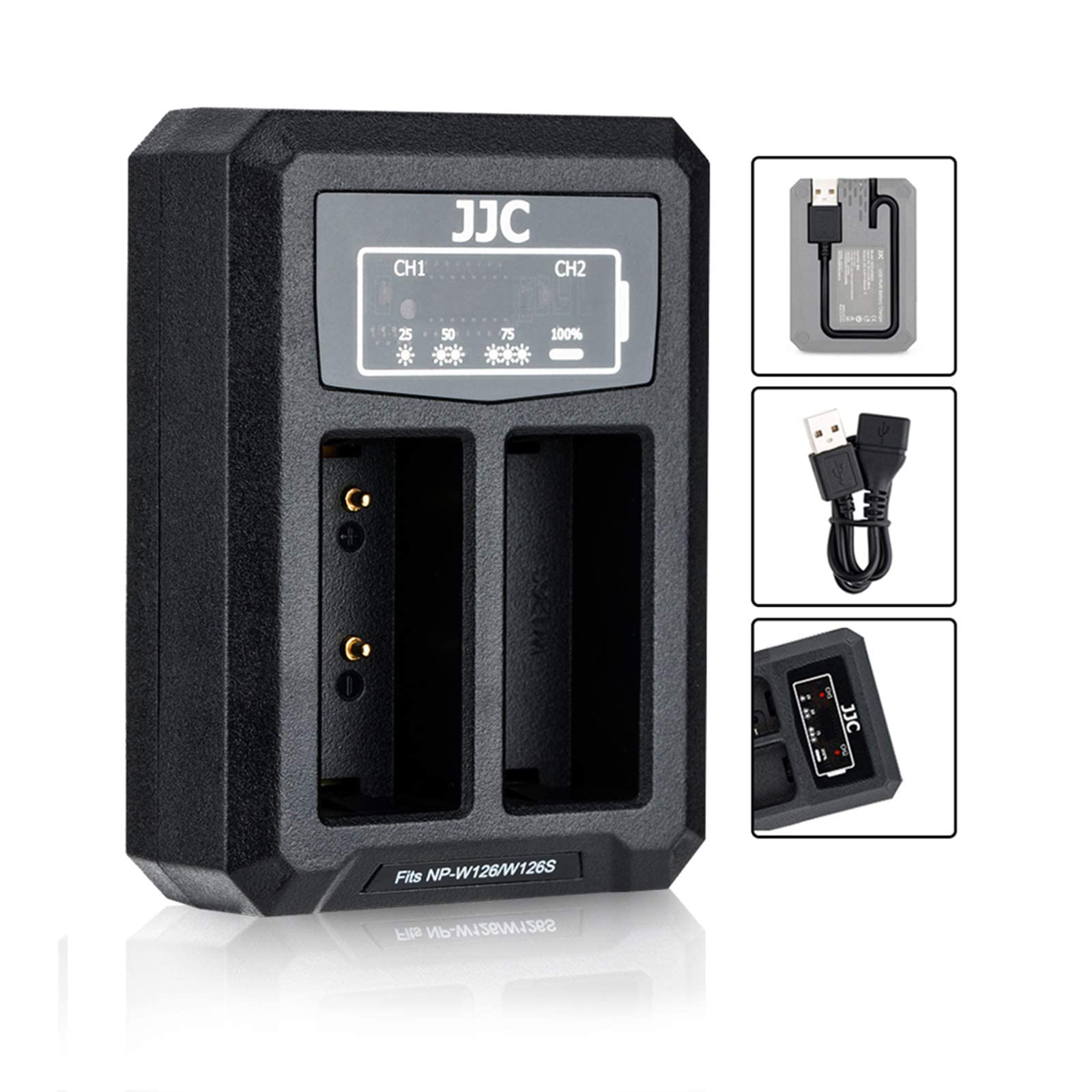 NP-W126 USB Dual Battery Charger for Fujifilm X100V, X-PRO3, X-PRO2, X-T3, X-T2, X-T1, X-T30, X-T20, X-T10, X-T200, X-T100, X-A7, HS50EXR, HS33EXR Digital Camera Chargers for Fuji NP-W126 S Battery