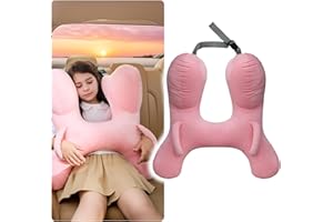 PYURIFAI Car Pillow for Kids with Extra Head Support Area, Fluffy Adjustable Traveling Car Pillow for Kids with Ideal Support and Softness, Car Travel Pillow with Two Handles for Safety, Pink
