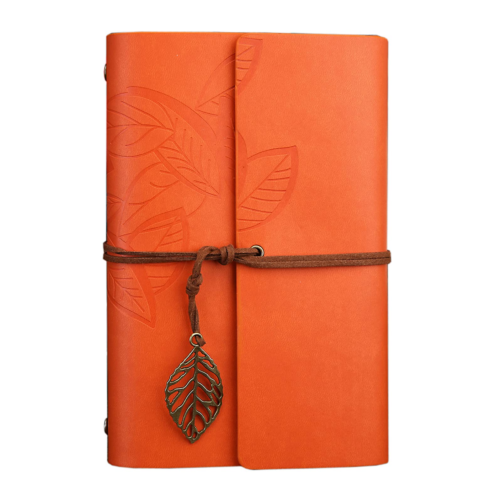 NectaRoy Vintage Retro PU Leather Cover Notebook Journal Diary, Leaf Pattern Spiral Blank String Daily Notepad, Kraft Paper, Retro Pendants, Classic Embossed, Loose Leaf