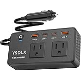 300W Portable ​Charger Car Power Inverters for Vehicle | 24W USB A/C,Dual 12V-110V AC Car Plug Adapter Outlet,Cigarette Lighter Adapter for Laptop/Camping/Road trip essentials