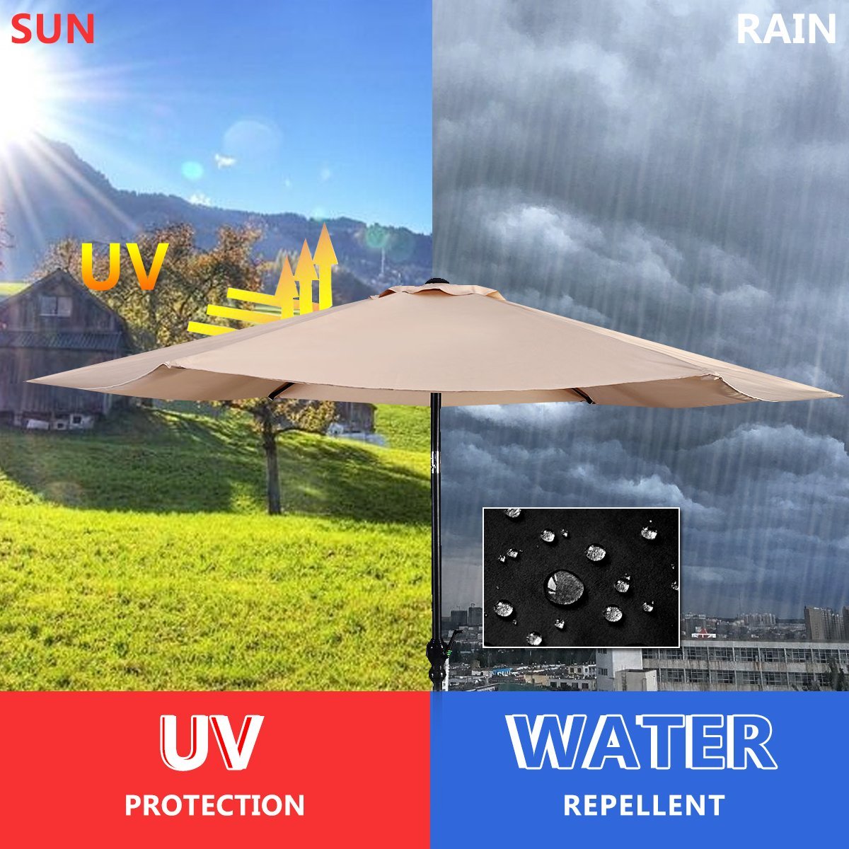 Giantex 10ft Outdoor Solar Patio Umbrella Market Table Umbrella W Tilt Adjustment And Crank 180g Polyester Garden Canopy For Deck Backyard Pool Indoor Outdoor Umbrellas