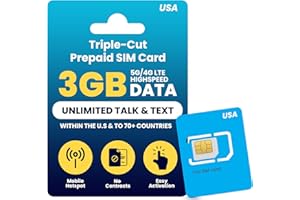 JZN MARKET H2O Wireless 30-Day USA Physical Prepaid SIM Card with 3GB High-Speed 4G LTE/5G Data & 2GB Mobile Hotspot, Unlimited Data, Talk & Text to 70+ Countries, Triple-Cut US SIM Card for Cell Phones