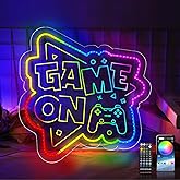 Gaming Neon Sign, Colorful Light Up Sign for Game Room Decor, Gaming Lights for Wall USB Powered LED Game On Neon Sign for Boys Teen Men Kids Bedroom Decor (12.28" x 12.28")
