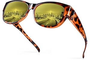 URUMQI Night Vision Glasses Fit Over Glasses for Women, Anti Glare Polarized Nighttime Driving Glasses HD Yellow Lens
