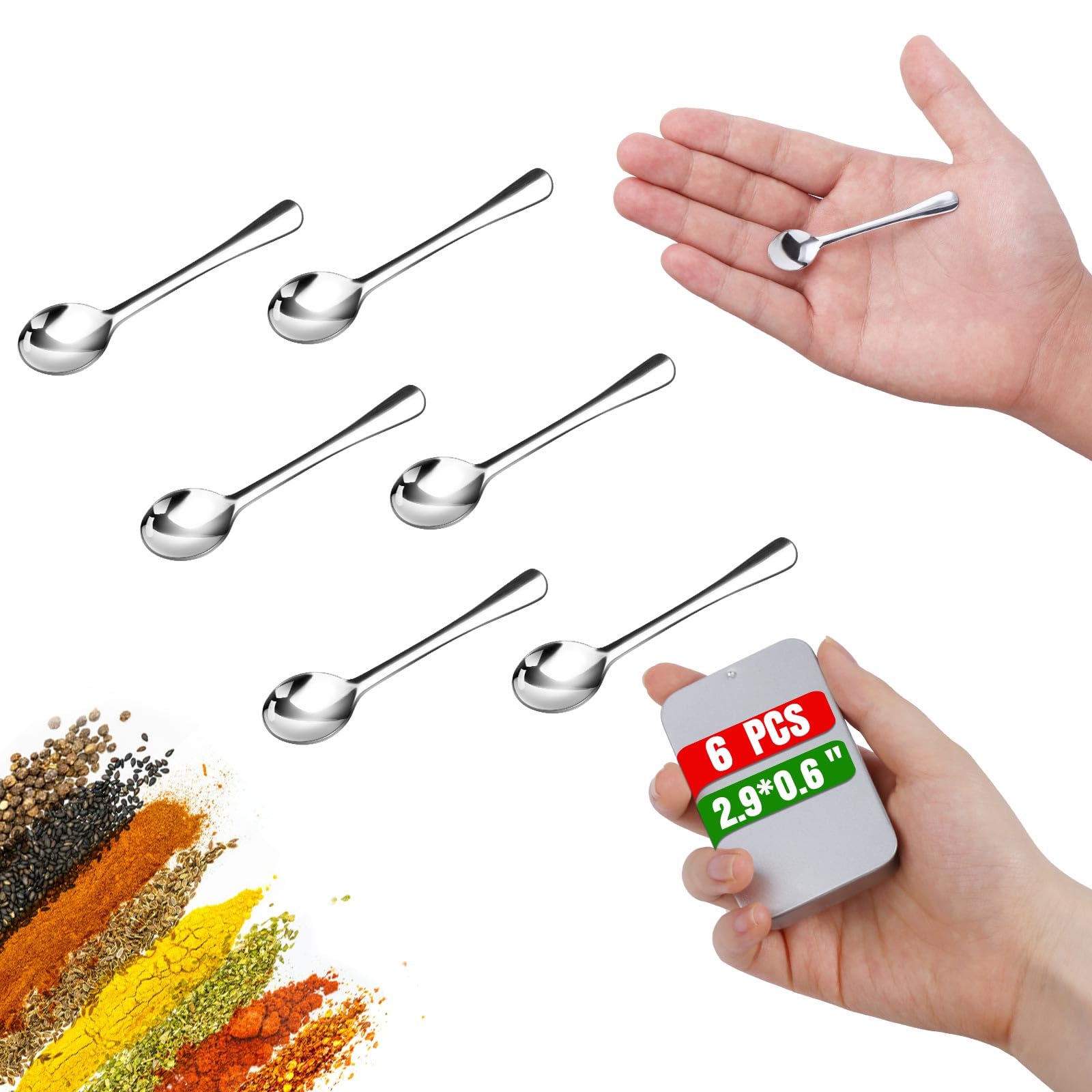 Photo 1 of 6PCS Tiny Spoons - Mini Stainless Steel Spoons 2.9 inch for Salt Jars Spice Jars, SUS 304 Food Grade Seasoning Spoon for Powder Spices, Pepper, Sugar, Coffee (6, Silver)
