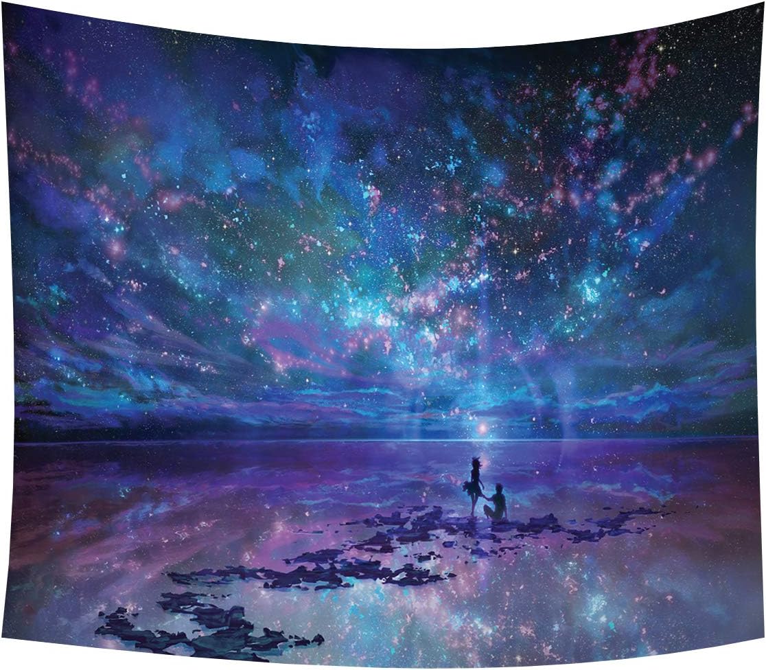 Heycell Psychedelic Star Tapestry Wall Hanging Universe Galaxy Sky Tablecloth Landscape Wall Decor for Bedroom Living Room (90.6ʺ × 70.9ʺ, Star)