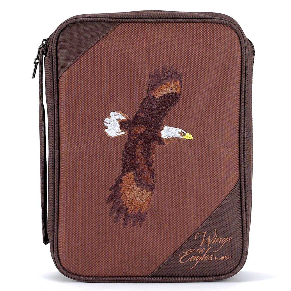 Brown Eagles Isaiah 40:31 Reinforced Polyester Bible Cover Case with Handle, X-Large