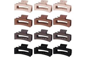 HANPERAL 12 Pack 3.5 Inch Matte Square Hair Claw Clips for Women, Strong Hold Neutral Claws for Thick Thin Hair(Brown/khaki/white/black)