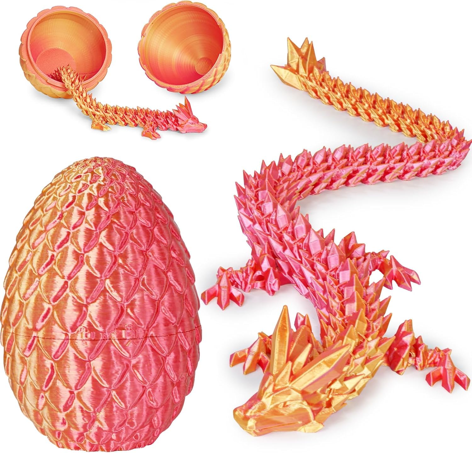Dragon Eggs with Dragon Inside, 3D Printed Surprise Funny Gifts for Kids, Articulated Dragon Fidget Toys for Adults, Executive Desk Toys Office Room Décor (Orange Red, M-Size)