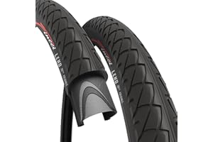 Fincci Pair 26x1.95 Bike Tire - Slick City 26 inch Bike Tires - 50-559 Black Foldable Mountain Bike Tires with Kevlar - 26" Wheelset for Electric, Folding Road bikes, Bike Trainer MTB Accessories Leno