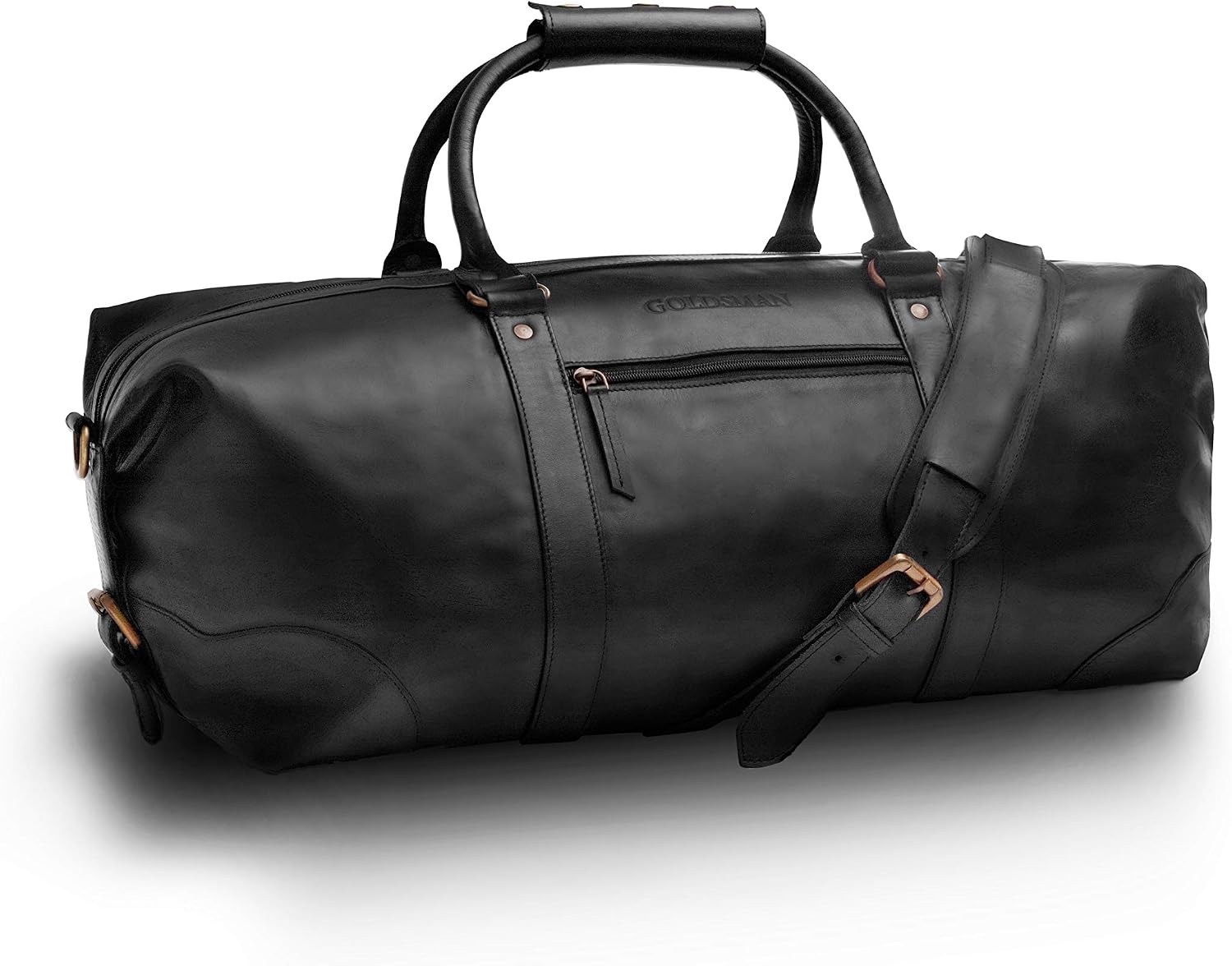 Goldsman Weekender Full Grain Leather Travel Bag Black Brown for Weekend Trips as Hand Luggage - Image 3