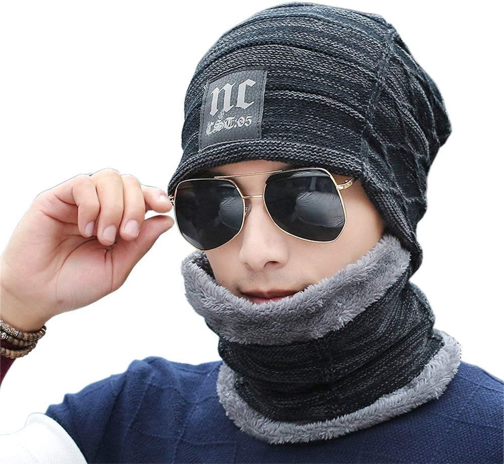 Supstar Winter Beanie Hat Circle Scarf Skiing Set Wool Warm Knit Hat Thick Skull Outdoor Sports Cap for Men Women