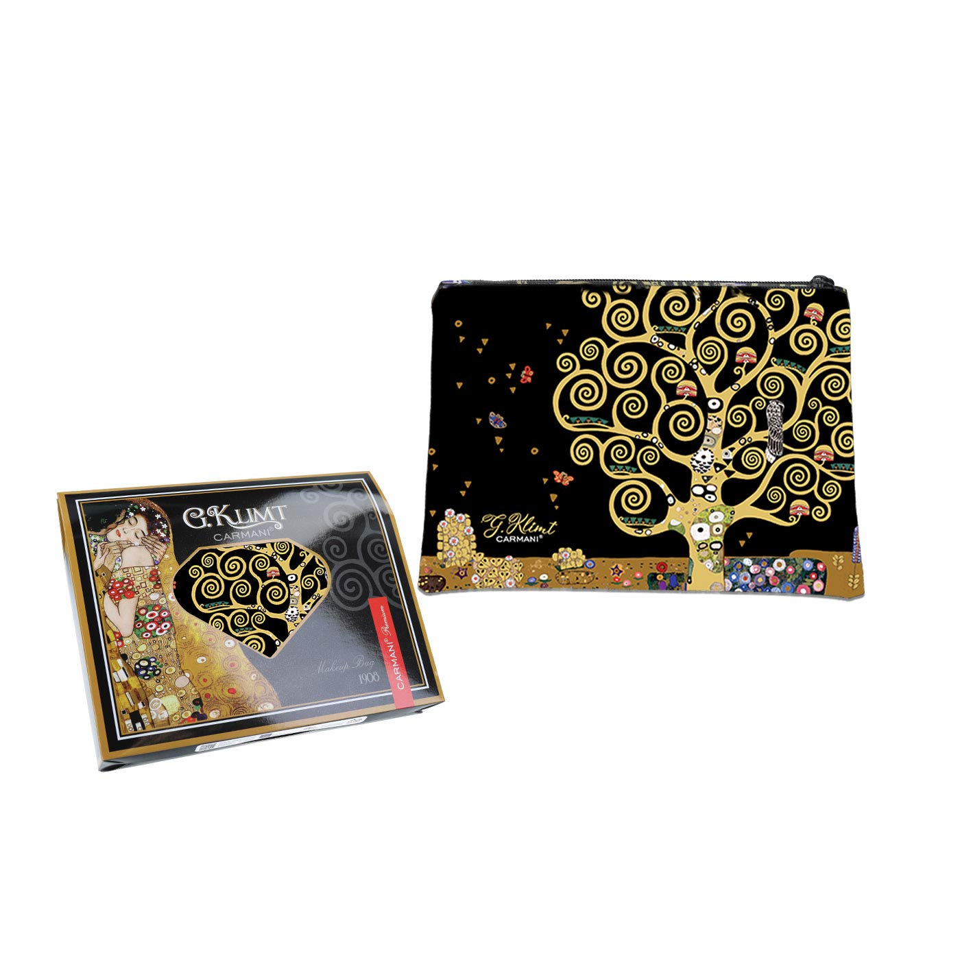 CARMANI - Medium Ladies Makeup Bag, Travel Pouch, Handbag Organizer, Cash Coin Purse, Multifunction Toiletry Storage Pouch for Women with Gustav Klimt"The Tree of Life"