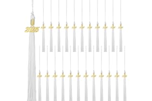 Fingertip WD 24 Pieces 2025 Graduation Tassel, Graduation Cap Tassels Decoration with 2025 Year Gold Date Charms, Graduation Gifts for 2025 Year Graduation Ceremonies Souvenir, White