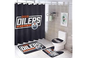 4-Piece Bathroom Edmonton Set with Shower Curtain, Rug,Teal Grey and Toilet Seat Cover Bathroom Accessories and Decor for Hom