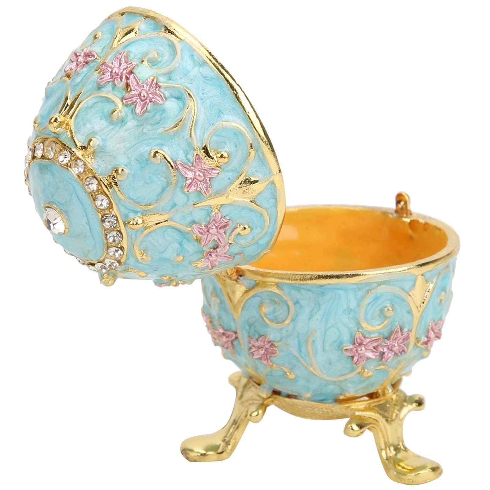 Beufee Egg Style Trinket Box, Hand Painted Enameled Egg Metal Ring Holder for Jewelry Decorative Hinged Enamel Trinket Box Unique Gift for Home Decor, 8 * 6cm