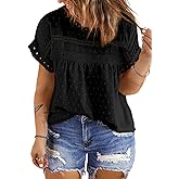 Eytino Women Plus Size Tops Crewneck Short Sleeve Lace Crochet Loose Casual Summer Blouses Shirts(1X-5X)