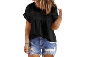 Eytino Women Plus Size Tops Crewneck Short Sleeve Lace Crochet Loose Casual Summer Blouses Shirts(1X-5X)