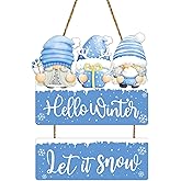 Winter Decorations for Home Winter Wreaths for Front Door Cute Gnomes Door Decorations Let It Snow Sign Wall Decor Wooden Front Door Hanger for Wall Indoor Home Decor