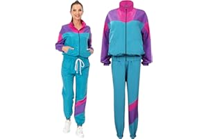 80s Outfits for Women 2 Piece Tracksuit Costume Color Block Windbreaker Jacket Pants Hip Hop Sportswear