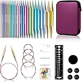 Ruidi Interchangeable Aluminum Circular Knitting Needles Set | 13 Pairs of 4 Inch (10cm) Needles, 4 Cables, Needle Holders &amp; Leather Bag, Smooth Knitting &amp; Versatile Projects