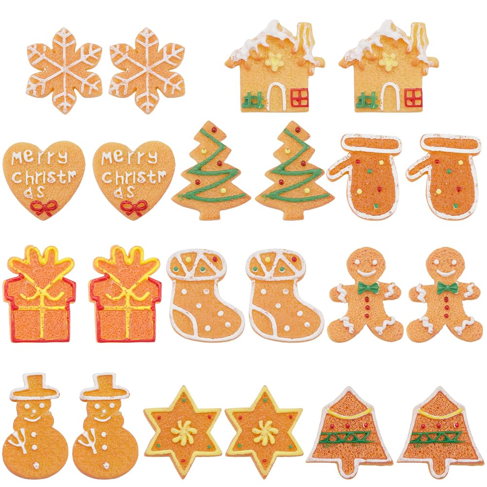 SUNNYCLUE 66Pcs 11 Styles Christmas Cabochons Holiday Resin Charms Bulk Assorted Flat Back Xmas Snowflake Snowman Tree Socks Gingerbread Biscuits Cabochon for DIY Crafting Jewellery Making Decorations