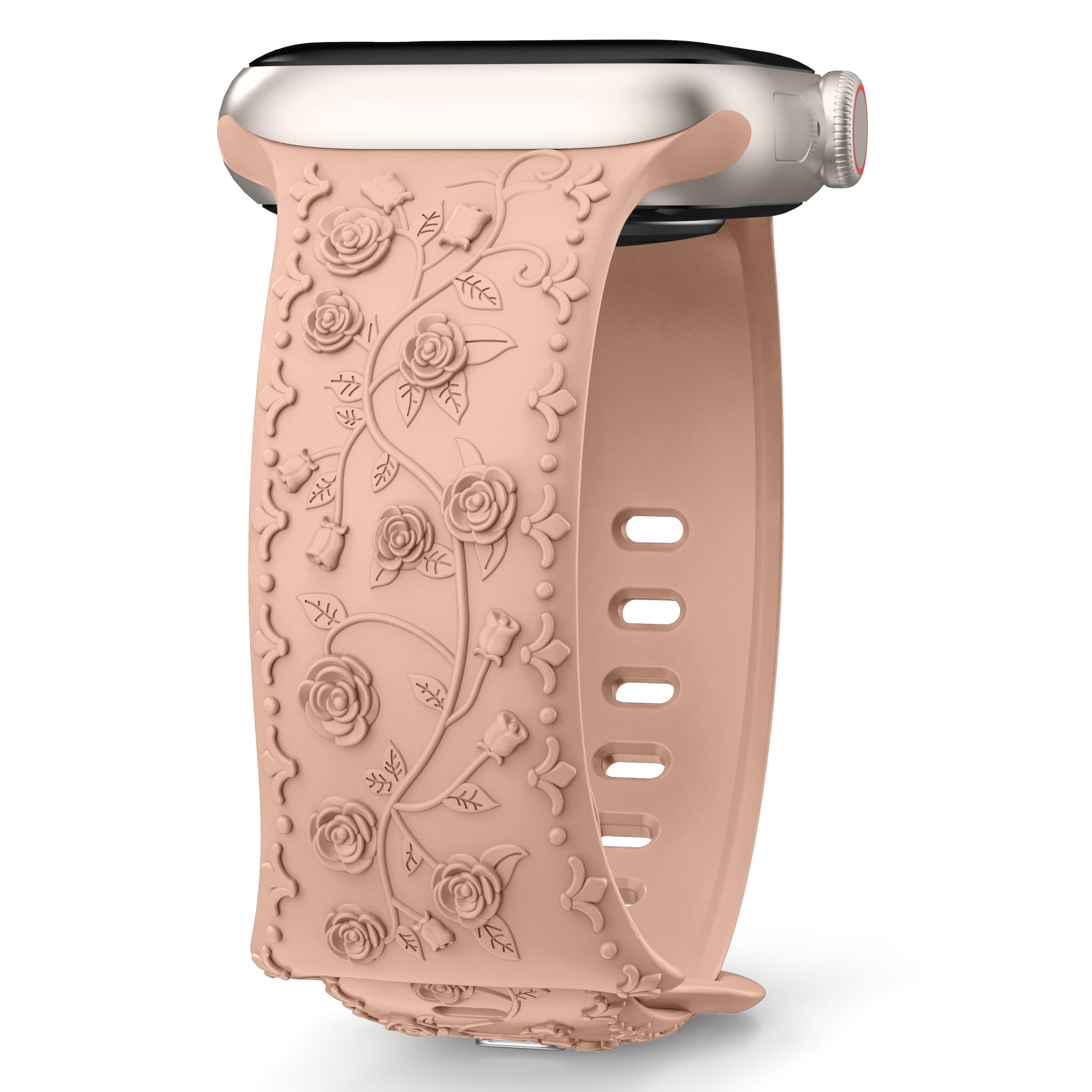 Bestsellerband Compatible With Apple Watch Straps 40mm 44mm 41mm 38mm 45mm 42mm 49mm Women,Embossed Flower Strap Elegant Rose Engraved Strap for iWatch Series 9 8 7 6 SE 5 4 3 2 1 Ultra