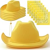 6 Sets Adult Cowboy Hat for Women and Men Western Cowgirl Hats with Adjustable Drawstring and Cowboy Party Paisley Bandana
