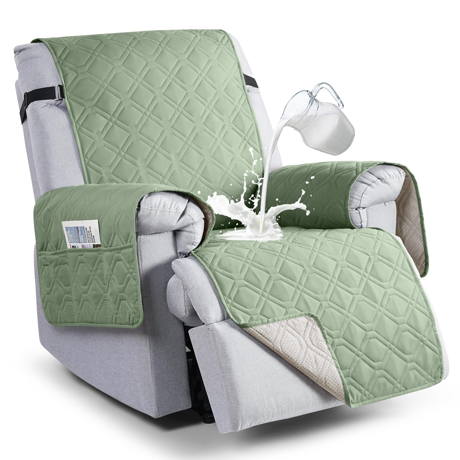 Photo 1 of VANSOFY 100% Waterproof Recliner Chair Covers, Recliner Cover Non-Slip Dog Chair Cover Furniture Protector Washable Slipcover with Pocket, Elastic Straps for Pets, Dogs(Light Green, 23.6")