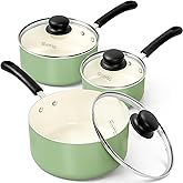 MICHELANGELO Nonstick Sauce Pan with Lid, Ceramic Saucepan Set, Non Toxic Small Saucepans Sets with Stay-Cool Handle, Induction Pots For Cooking, PTFE & PFOA Free - 1Qt & 2Qt & 3Qt, Green