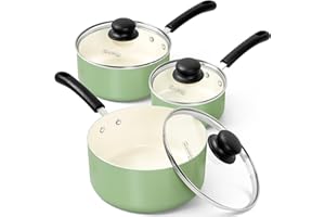 MICHELANGELO Nonstick Sauce Pan with Lid, Ceramic Saucepan Set, Non Toxic Small Saucepans Sets with Stay-Cool Handle, Inducti