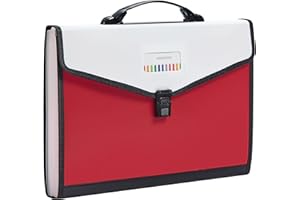 JIZISO Legal Size 13-Pockets Expanding File Folder with Handle, Plastic Accordion Filling File Folder Expandable Monthly Portable Paper Document Organizer for Office School & Home (Red)