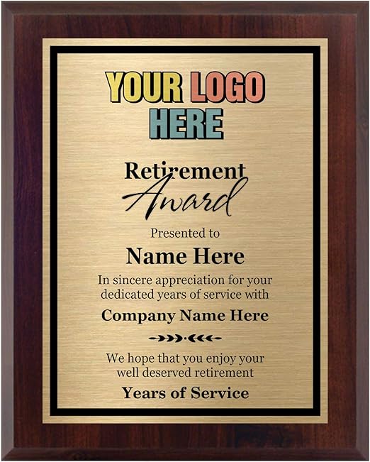 Awards4U Retirement Award Add a Logo Custom Plaque
