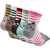 ZAKASA Womens Toe Socks Funny Cat Dog Print Cotton Five Finger Socks Novelty Athletic Running Crew Ankle Socks Size 6-9