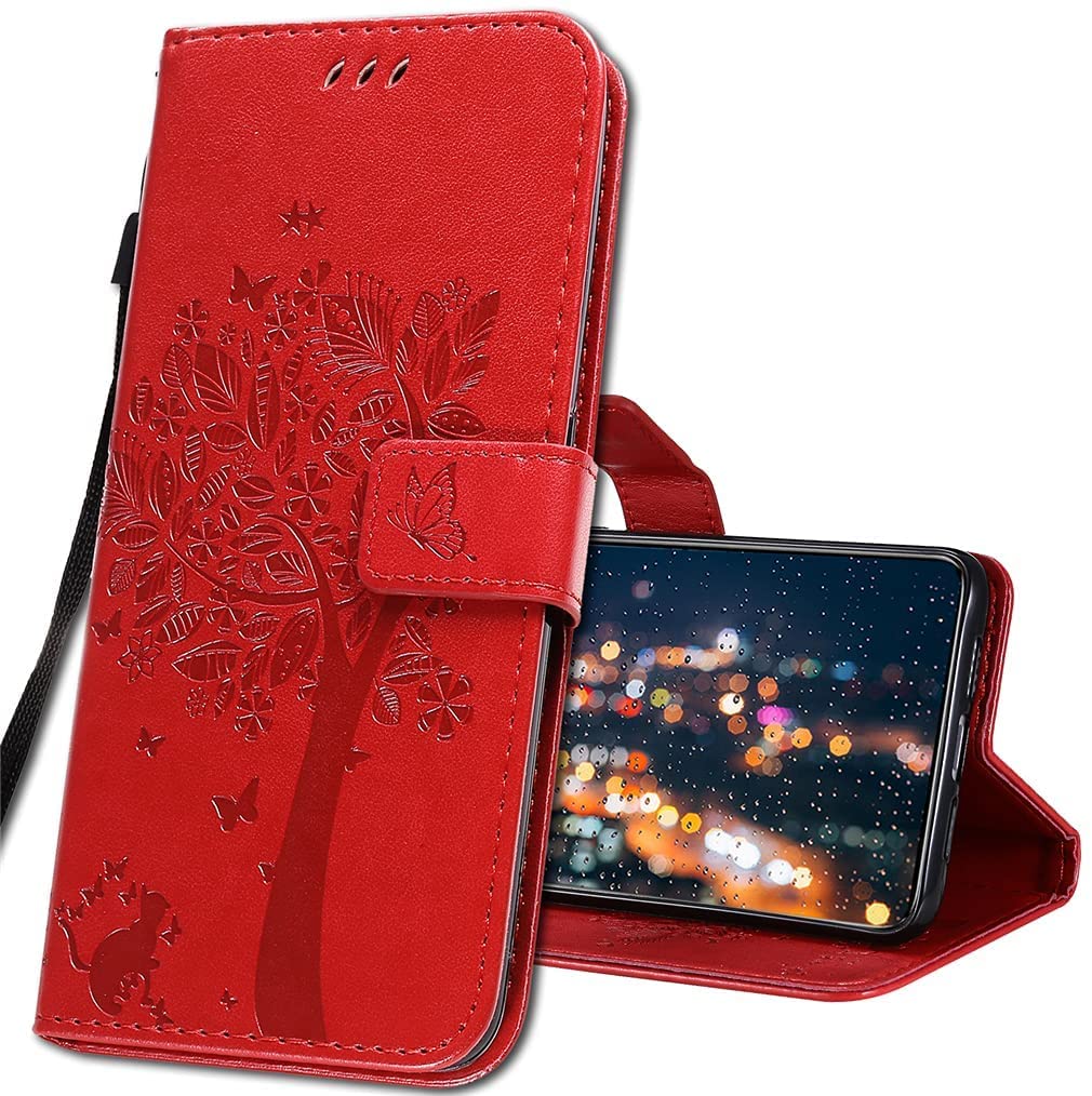 IMIRST Xiaomi Redmi Note 7 Phone Case - Premium Leather Case For Xiaomi Redmi Note 7, Flip Wallet Protective Case Cover for Xiaomi Redmi Note 7. KT1 Wish Tree Red