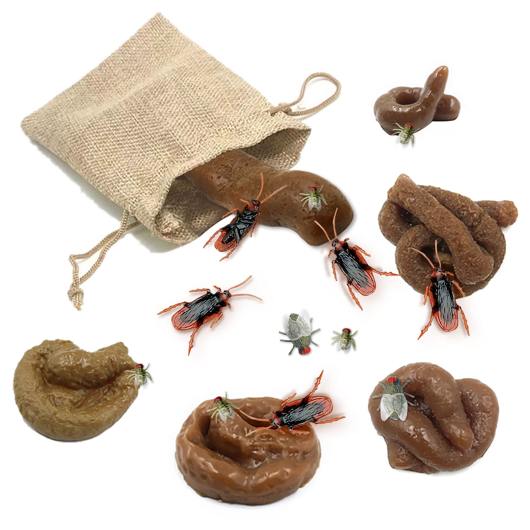 Photo 1 of 18 PCS Fake Flies Green Big Flies Fake Roaches Cross-Border Plastic Insect Flies Fake Poo Creative Novelty Funny Toy Soft Poo Set for Parties April Fool's Day