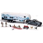 NewRay Toys Die Cast Pick Up Truck with Camper Trailer and Accessories
