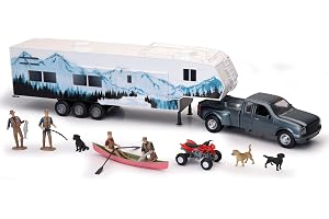 NewRay Toys Die Cast Pick Up Truck with Camper Trailer and Accessories
