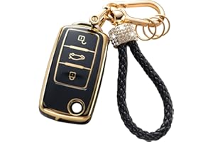 Gematay for VW Volkswagen Key Fob Cover with Keychain Lanyard, Key Fob Protector Shell Compatible with VW Jetta Golf Polo MK7 Passat Beetle Smart Key Case