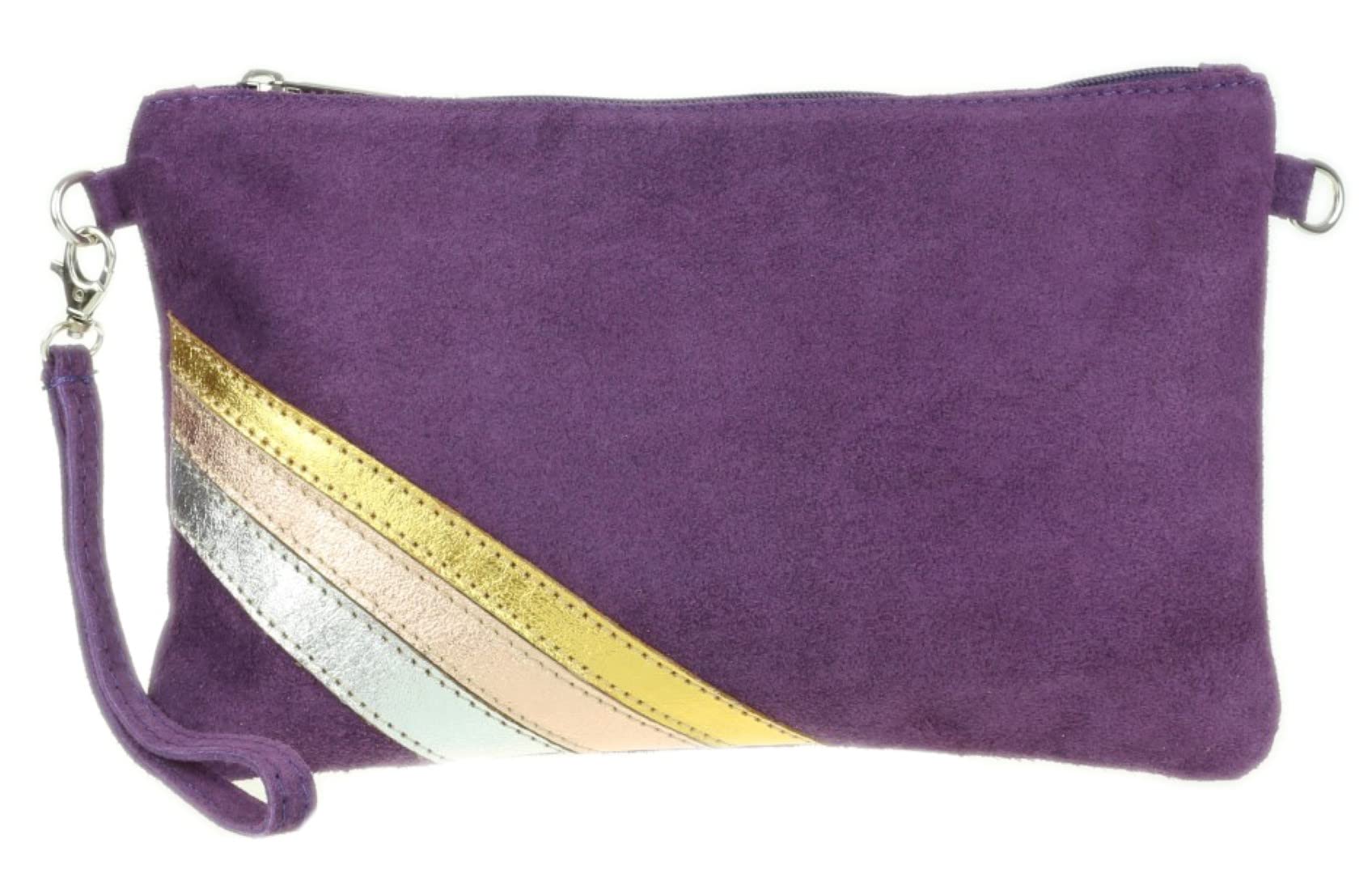 Girly Handbags Striped Italian Genuine Clutch Bag - Dark Purple